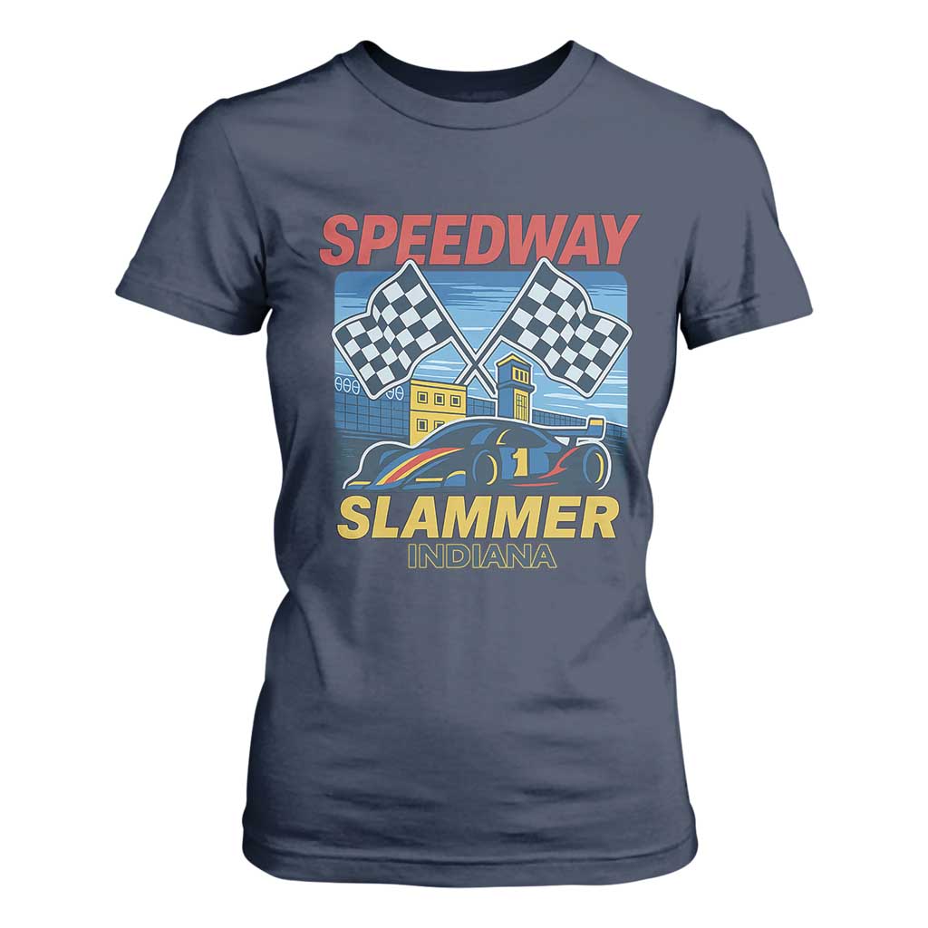 Speedway Slammer 2025 T Shirt For Women Indiana Alcatraz Vintage Racing Graphic TS02 Navy Print Your Wear