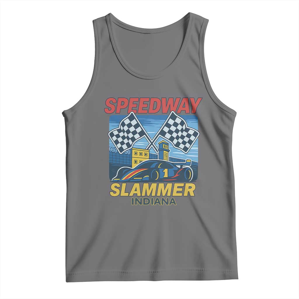 Speedway Slammer 2025 Tank Top Indiana Alcatraz Vintage Racing Graphic TS02 Black Heather Print Your Wear