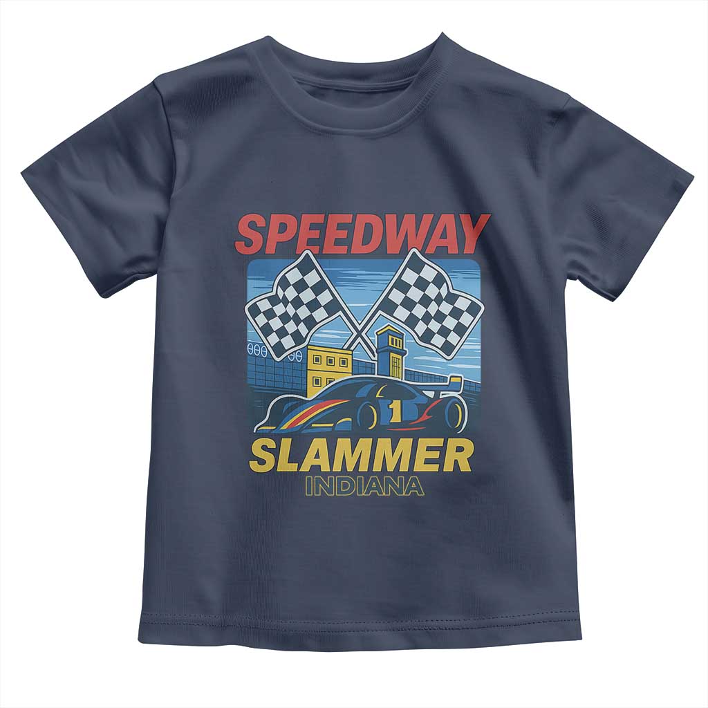 Speedway Slammer 2025 Toddler T Shirt Indiana Alcatraz Vintage Racing Graphic TS02 Navy Print Your Wear