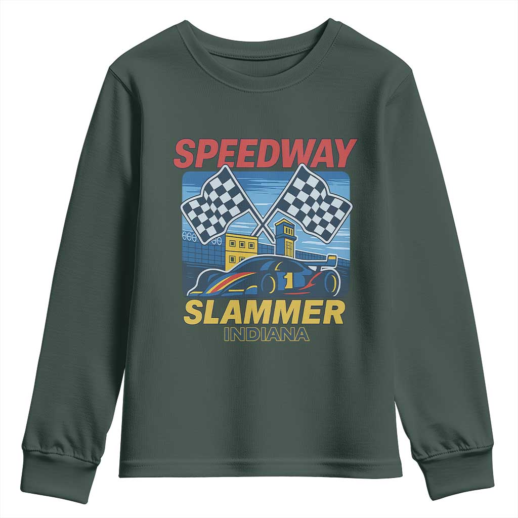 Speedway Slammer 2025 Youth Sweatshirt Indiana Alcatraz Vintage Racing Graphic TS02 Dark Forest Green Print Your Wear