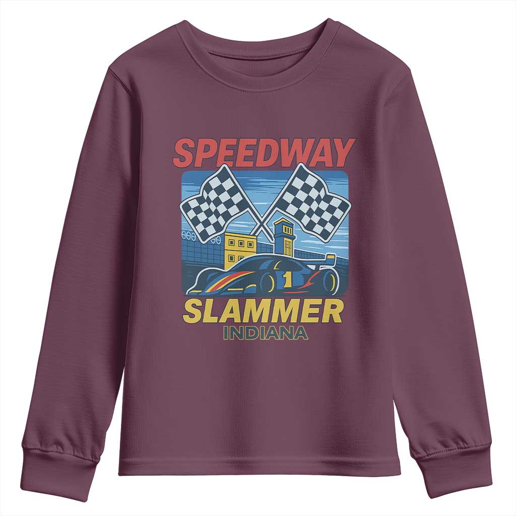 Speedway Slammer 2025 Youth Sweatshirt Indiana Alcatraz Vintage Racing Graphic TS02 Maroon Print Your Wear
