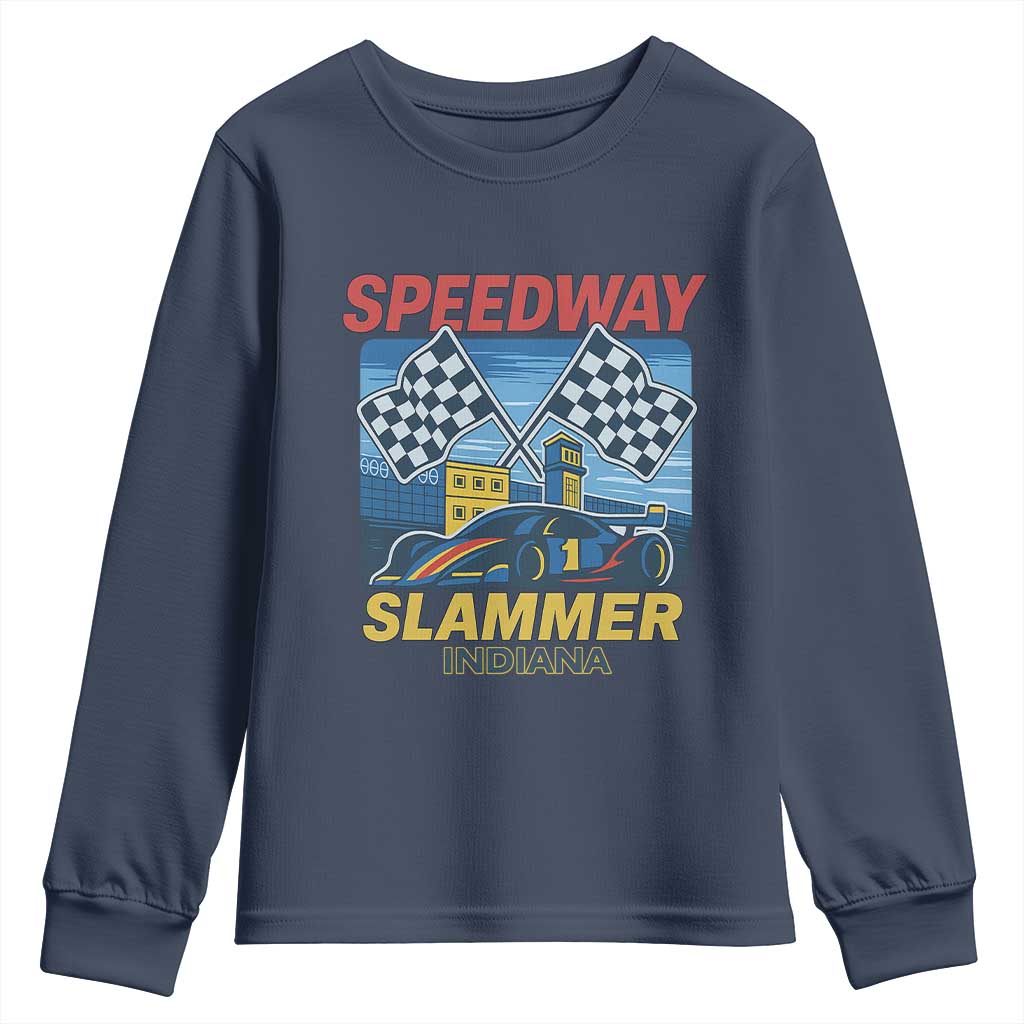 Speedway Slammer 2025 Youth Sweatshirt Indiana Alcatraz Vintage Racing Graphic TS02 Navy Print Your Wear