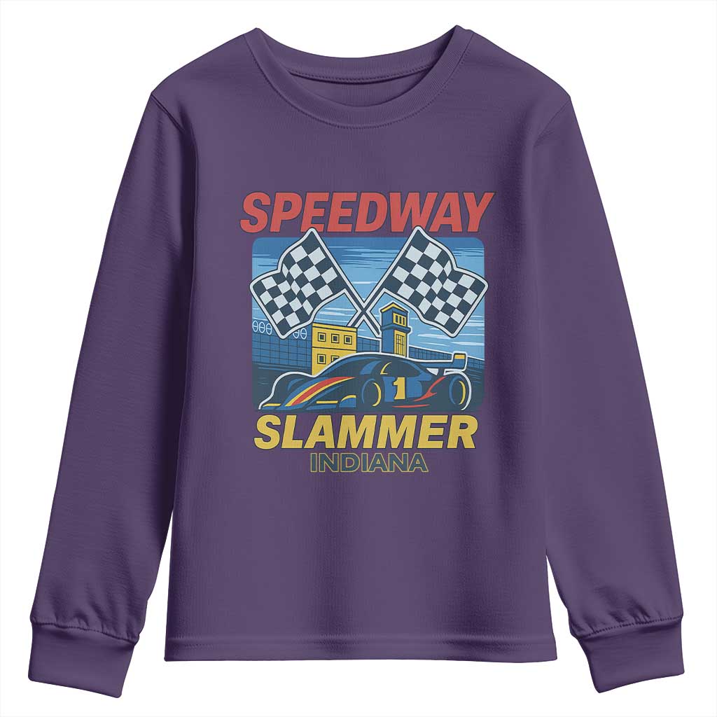 Speedway Slammer 2025 Youth Sweatshirt Indiana Alcatraz Vintage Racing Graphic TS02 Purple Print Your Wear