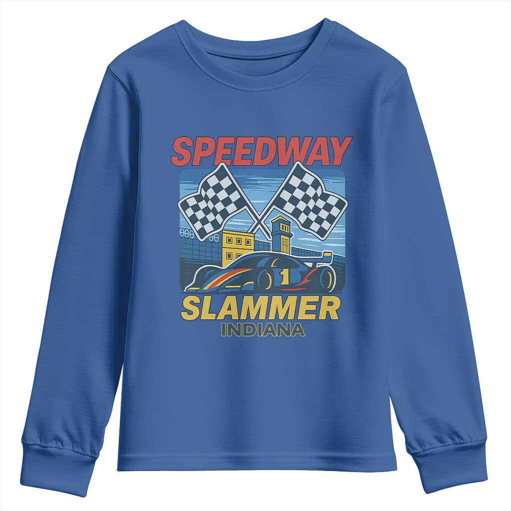 Speedway Slammer 2025 Youth Sweatshirt Indiana Alcatraz Vintage Racing Graphic TS02 Royal Blue Print Your Wear