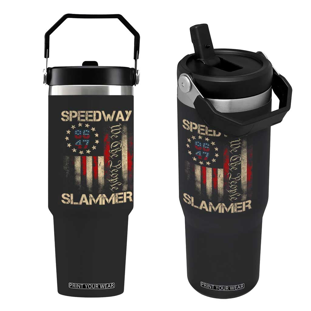 Speedway Slammer 2025 Flip Straw Tumbler We The People Patriotic Distressed American Flag TS02 One Size: 30 oz Black Print Your Wear