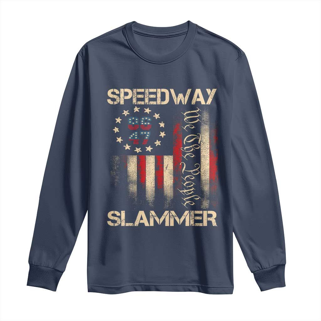 Speedway Slammer 2025 Long Sleeve Shirt We The People Patriotic Distressed American Flag TS02 Navy Print Your Wear