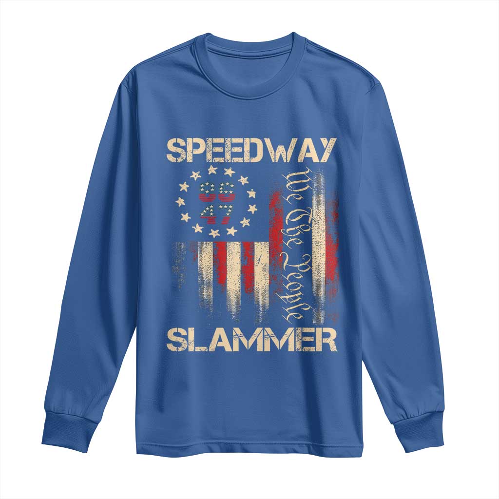 Speedway Slammer 2025 Long Sleeve Shirt We The People Patriotic Distressed American Flag TS02 Royal Blue Print Your Wear