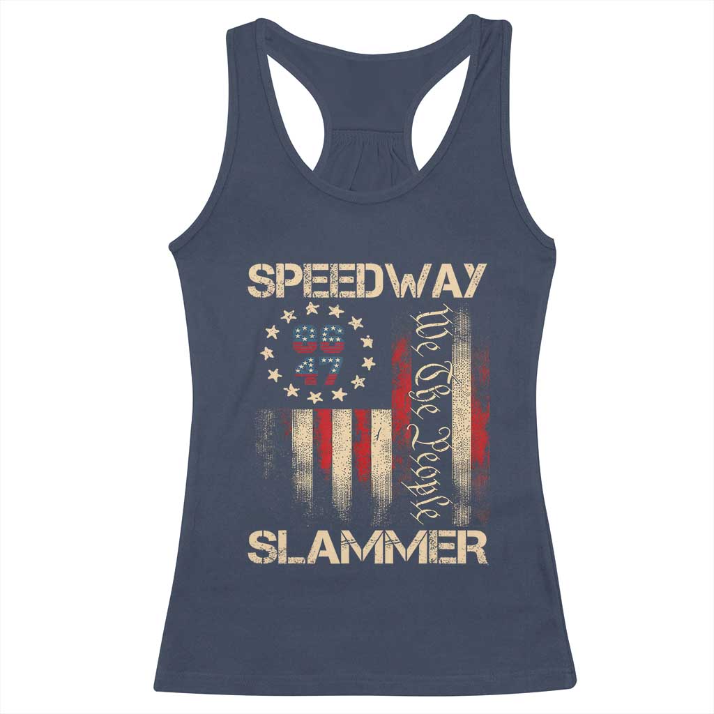 Speedway Slammer 2025 Racerback Tank Top We The People Patriotic Distressed American Flag TS02 Navy Print Your Wear