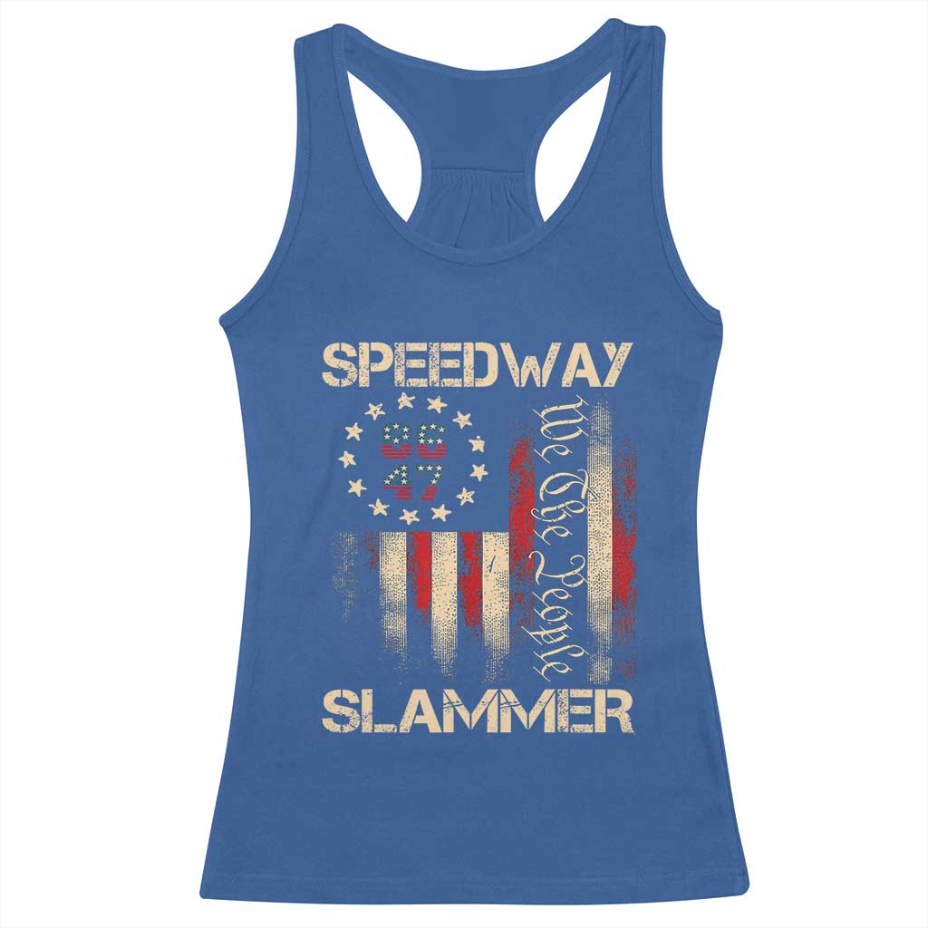 Speedway Slammer 2025 Racerback Tank Top We The People Patriotic Distressed American Flag TS02 Royal Blue Print Your Wear