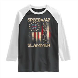 Speedway Slammer 2025 Raglan Shirt We The People Patriotic Distressed American Flag TS02 Black White Print Your Wear