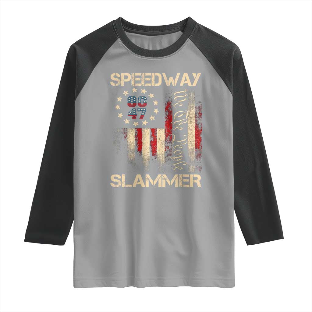 Speedway Slammer 2025 Raglan Shirt We The People Patriotic Distressed American Flag TS02 Sport Gray Black Print Your Wear