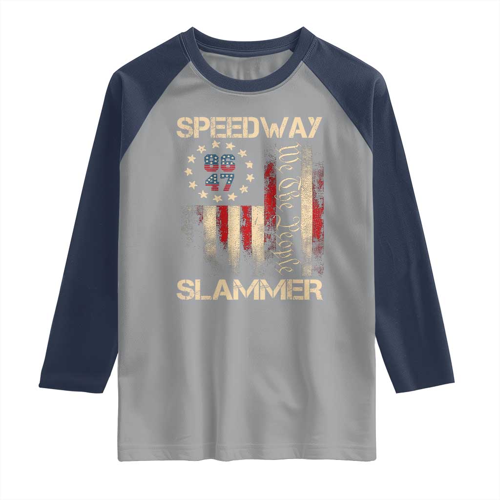 Speedway Slammer 2025 Raglan Shirt We The People Patriotic Distressed American Flag TS02 Sport Gray Navy Print Your Wear