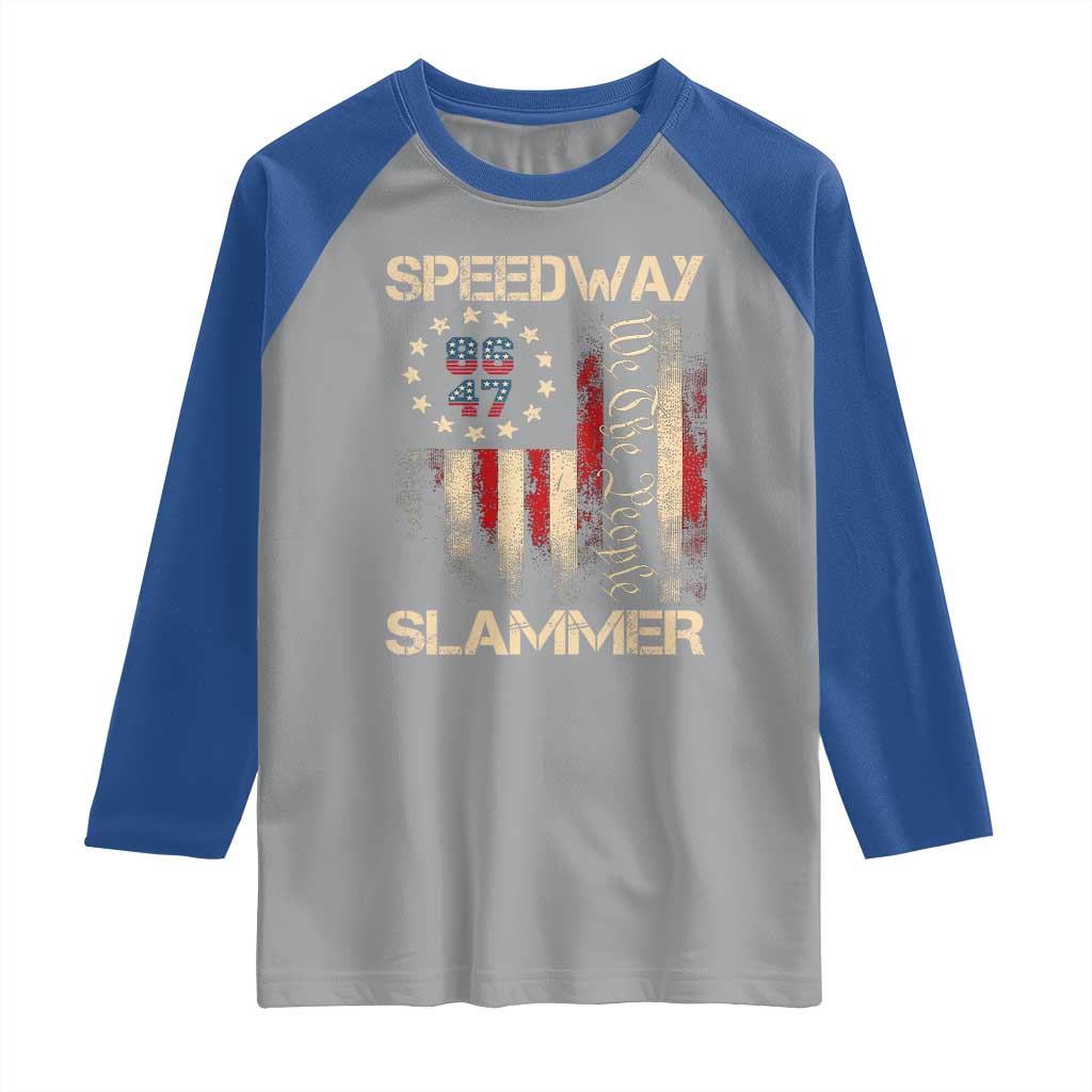 Speedway Slammer 2025 Raglan Shirt We The People Patriotic Distressed American Flag TS02 Sport Gray Royal Print Your Wear
