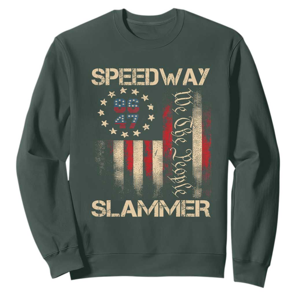 Speedway Slammer 2025 Sweatshirt We The People Patriotic Distressed American Flag TS02 Dark Forest Green Print Your Wear