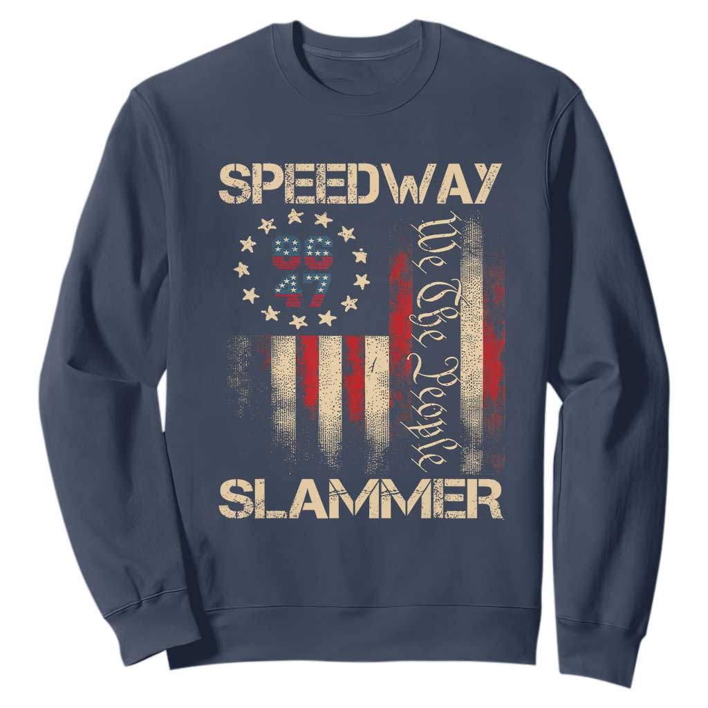 Speedway Slammer 2025 Sweatshirt We The People Patriotic Distressed American Flag TS02 Navy Print Your Wear