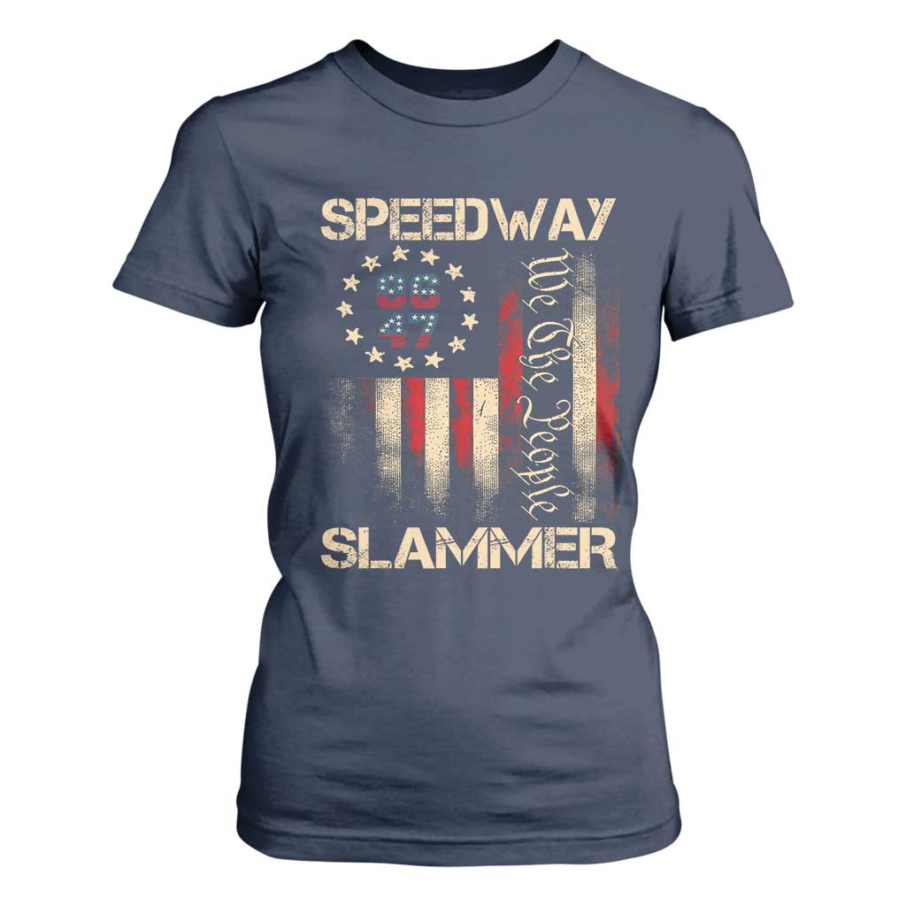 Speedway Slammer 2025 T Shirt For Women We The People Patriotic Distressed American Flag TS02 Navy Print Your Wear