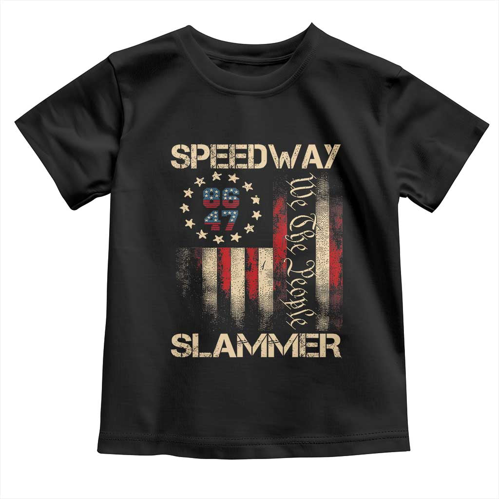 Speedway Slammer 2025 Toddler T Shirt We The People Patriotic Distressed American Flag TS02 Black Print Your Wear