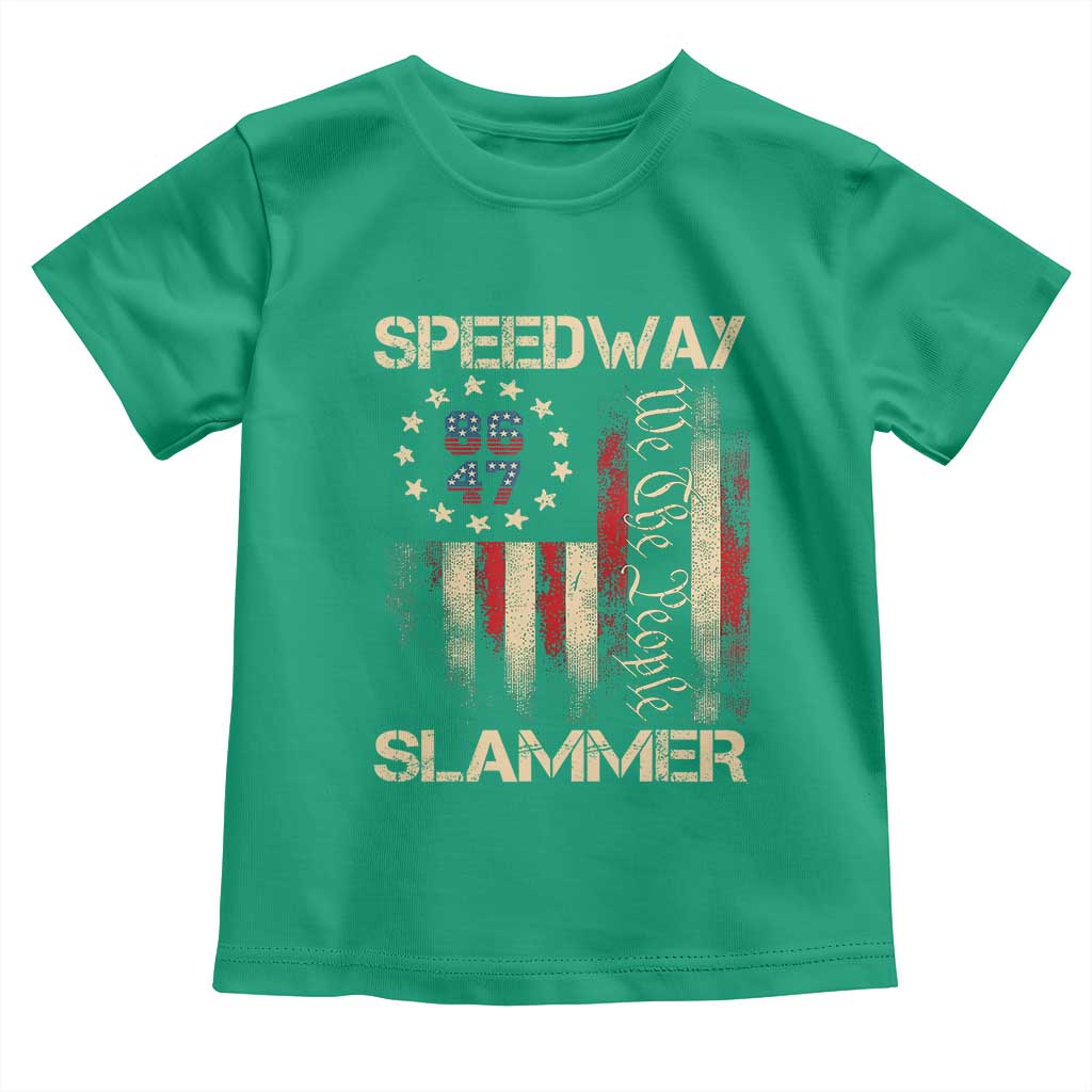 Speedway Slammer 2025 Toddler T Shirt We The People Patriotic Distressed American Flag TS02 Irish Green Print Your Wear