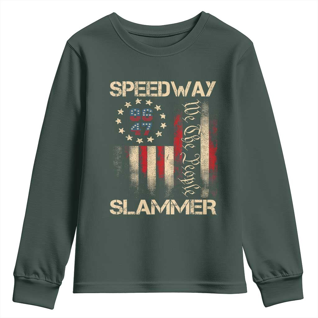 Speedway Slammer 2025 Youth Sweatshirt We The People Patriotic Distressed American Flag TS02 Dark Forest Green Print Your Wear