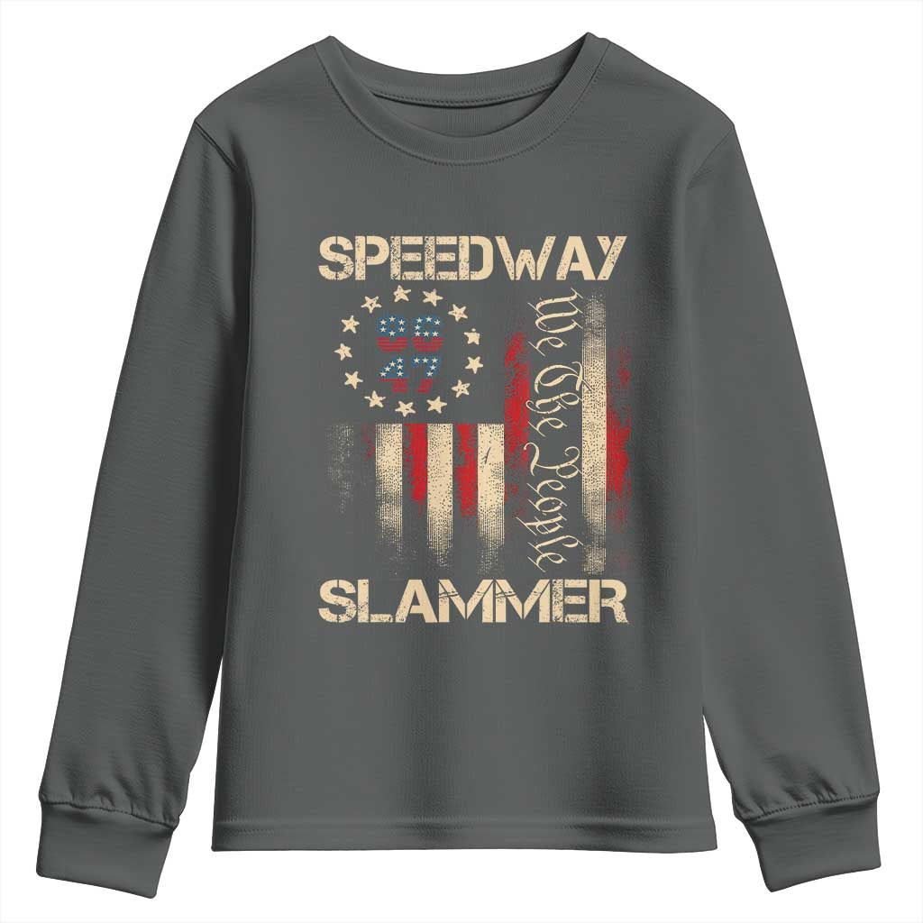 Speedway Slammer 2025 Youth Sweatshirt We The People Patriotic Distressed American Flag TS02 Dark Heather Print Your Wear