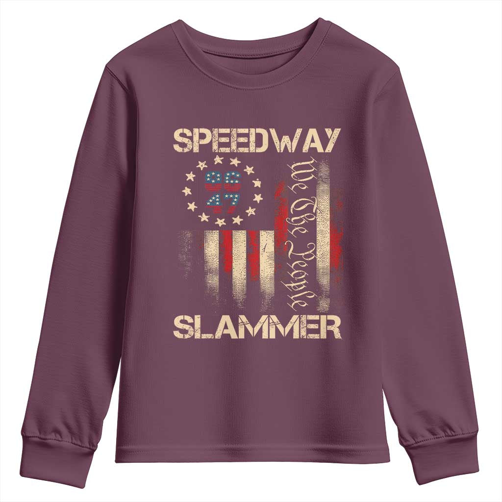 Speedway Slammer 2025 Youth Sweatshirt We The People Patriotic Distressed American Flag TS02 Maroon Print Your Wear