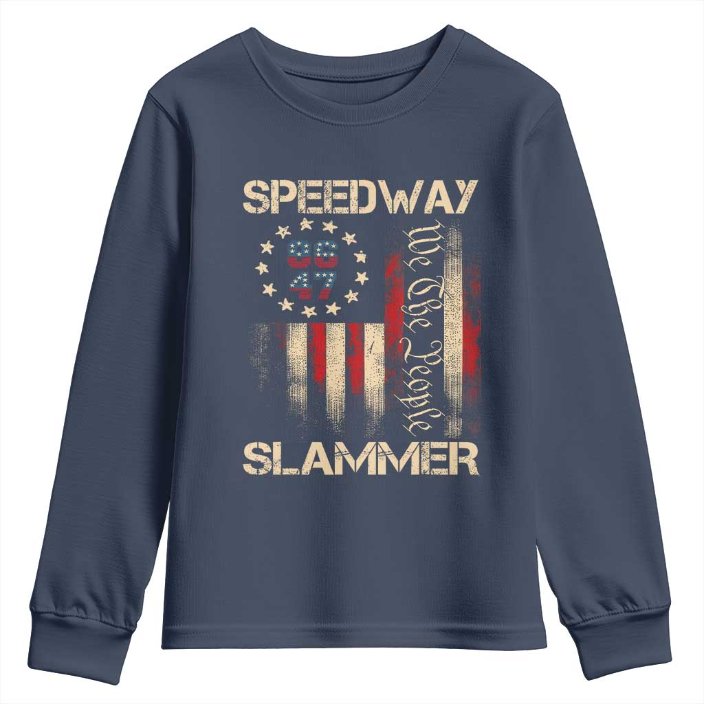 Speedway Slammer 2025 Youth Sweatshirt We The People Patriotic Distressed American Flag TS02 Navy Print Your Wear