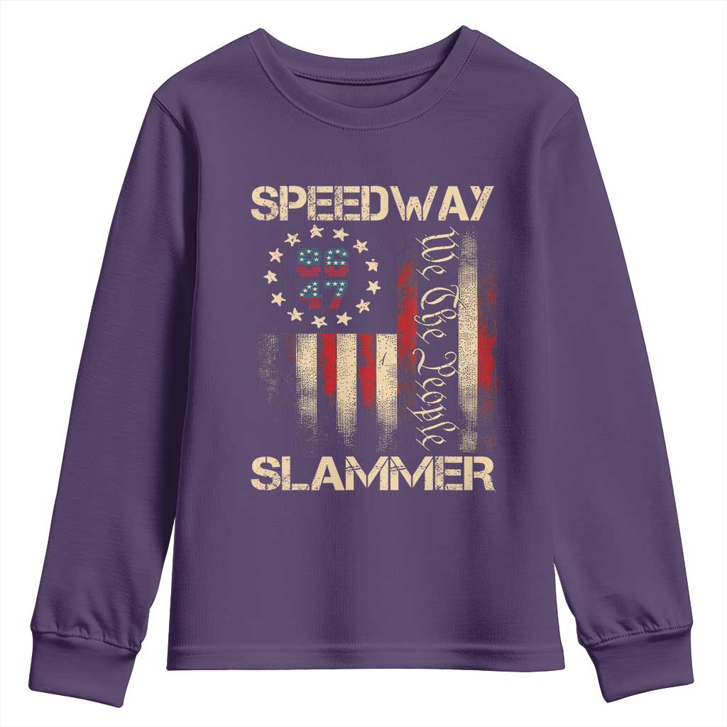 Speedway Slammer 2025 Youth Sweatshirt We The People Patriotic Distressed American Flag TS02 Purple Print Your Wear