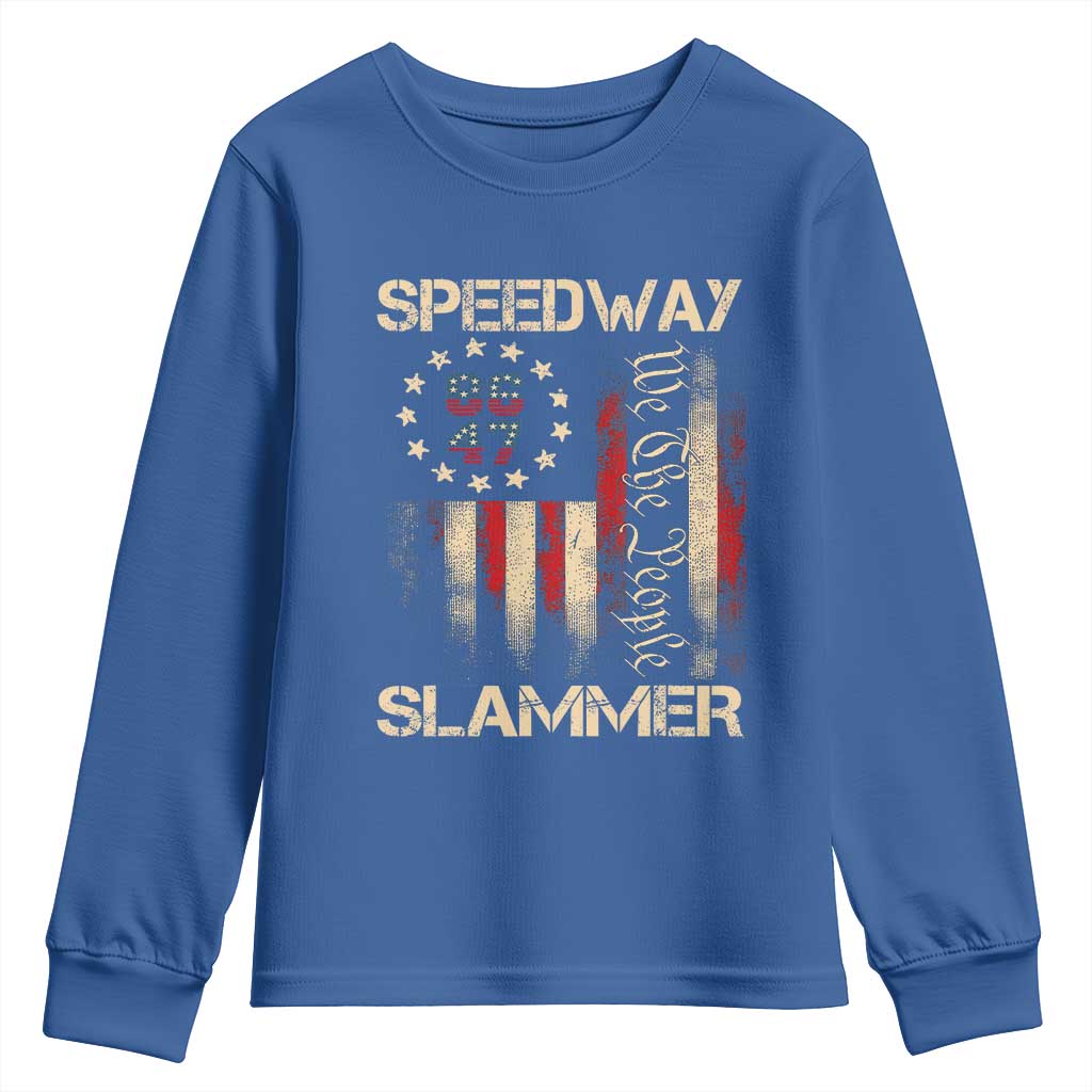 Speedway Slammer 2025 Youth Sweatshirt We The People Patriotic Distressed American Flag TS02 Royal Blue Print Your Wear