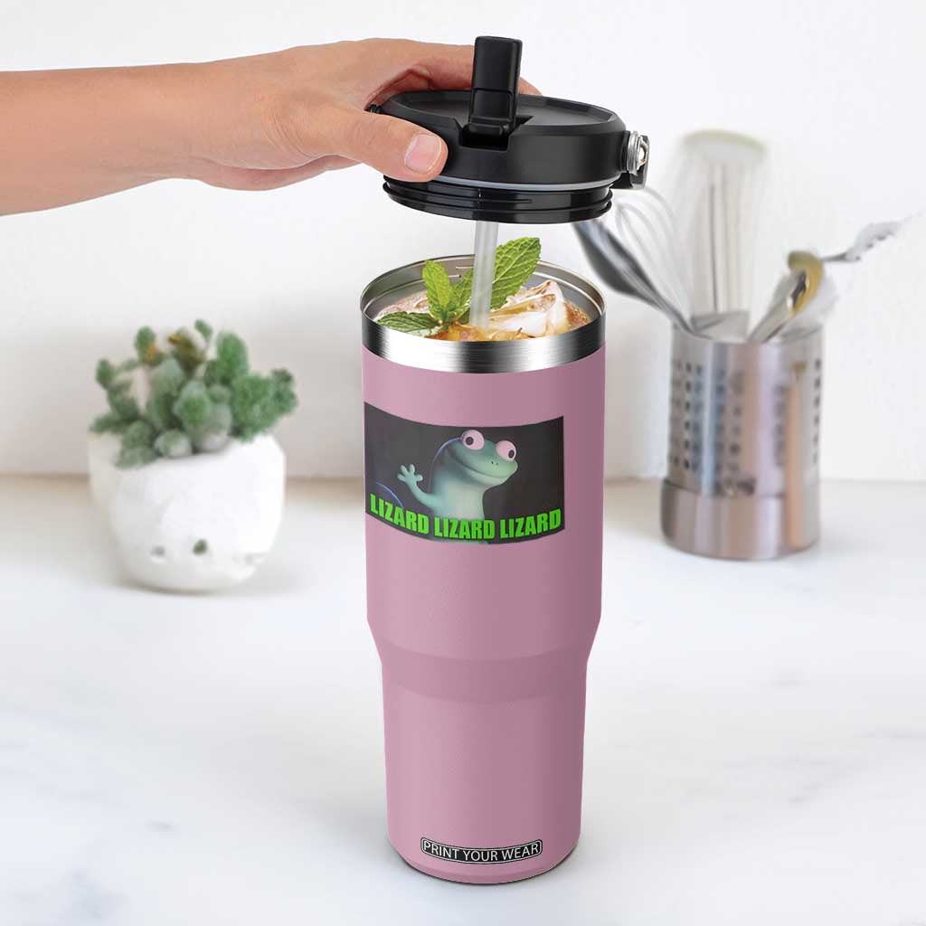 Funny Lizard Lizard Lizard Flip Straw Tumbler Weirdcore Gecko Meme TS02 One Size: 30 oz Light Pink Print Your Wear