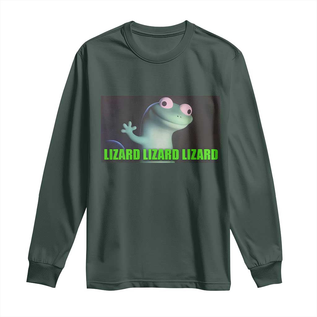 Funny Lizard Lizard Lizard Long Sleeve Shirt Weirdcore Gecko Meme TS02 Dark Forest Green Print Your Wear