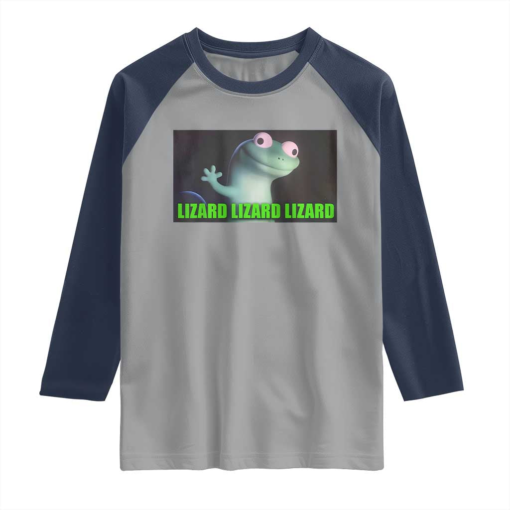 Funny Lizard Lizard Lizard Raglan Shirt Weirdcore Gecko Meme TS02 Sport Gray Navy Print Your Wear