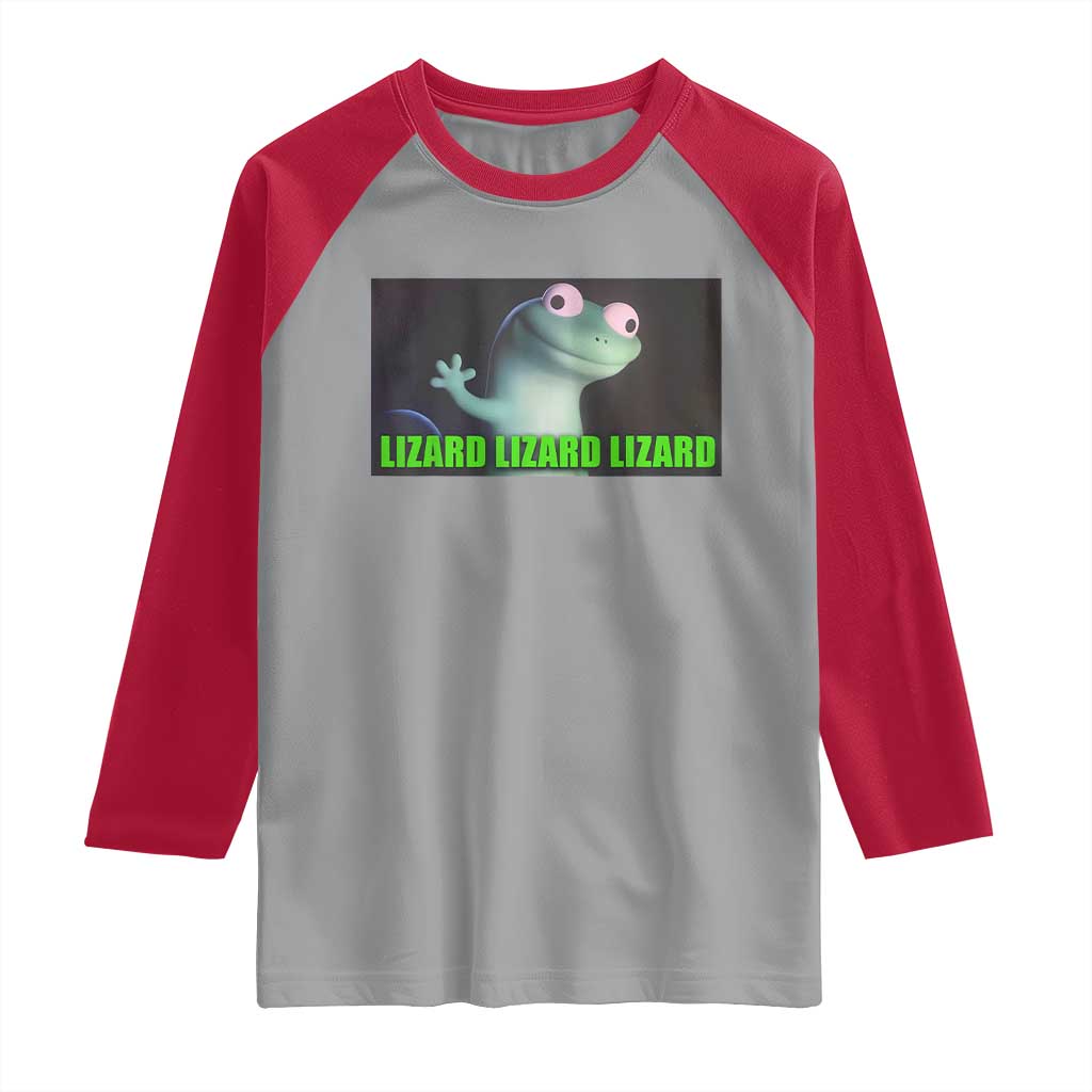 Funny Lizard Lizard Lizard Raglan Shirt Weirdcore Gecko Meme TS02 Sport Gray Red Print Your Wear