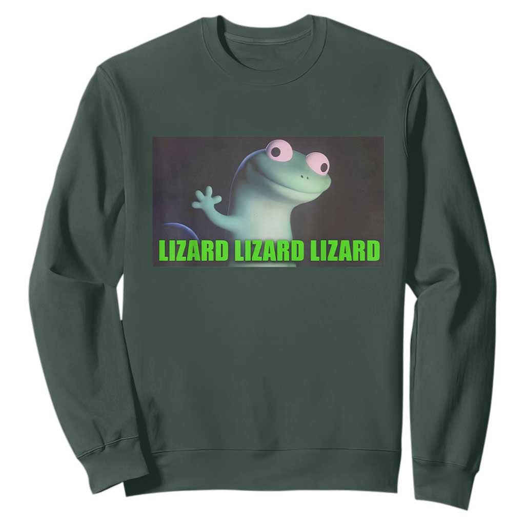 Funny Lizard Lizard Lizard Sweatshirt Weirdcore Gecko Meme TS02 Dark Forest Green Print Your Wear