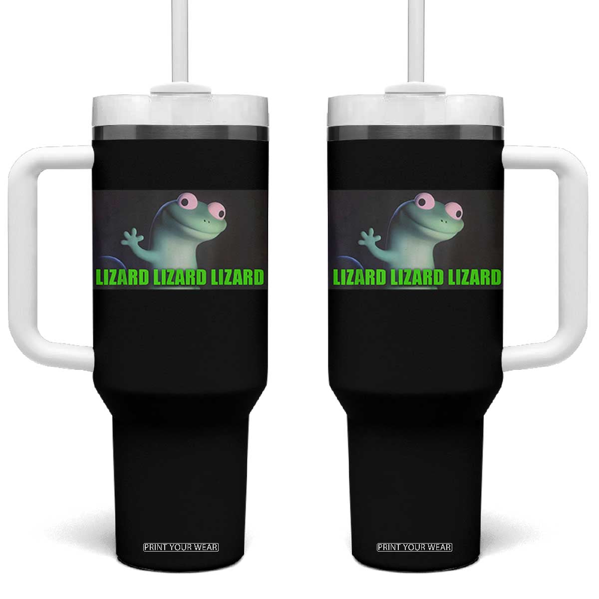 Funny Lizard Lizard Lizard Tumbler With Handle Weirdcore Gecko Meme TS02 One Size: 40 oz Black Print Your Wear