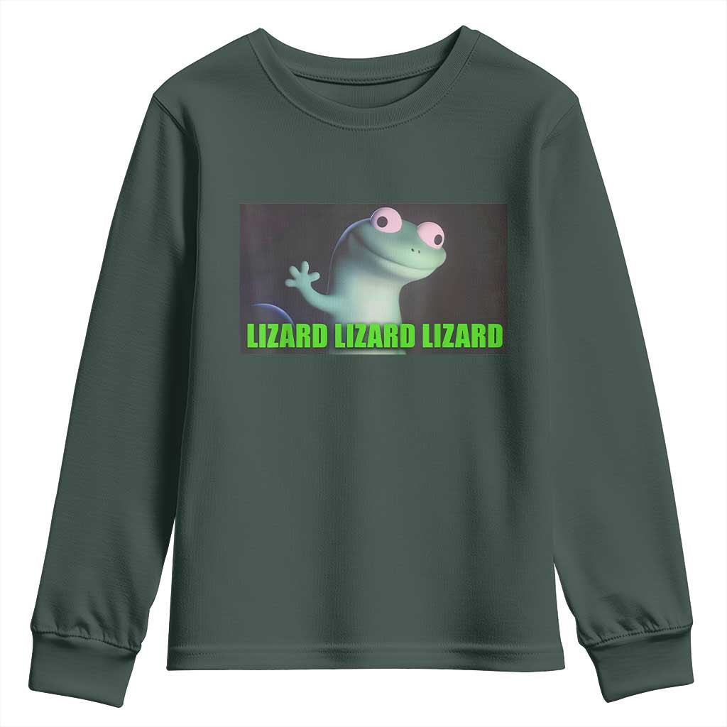 Funny Lizard Lizard Lizard Youth Sweatshirt Weirdcore Gecko Meme TS02 Dark Forest Green Print Your Wear
