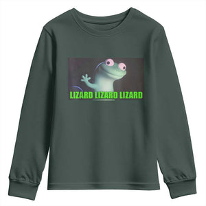 Funny Lizard Lizard Lizard Youth Sweatshirt Weirdcore Gecko Meme TS02 Dark Forest Green Print Your Wear
