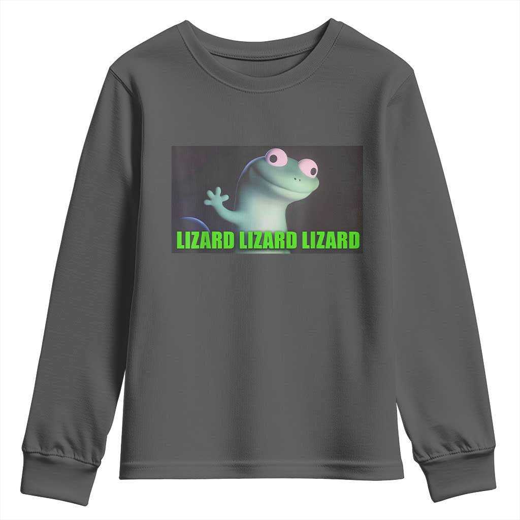 Funny Lizard Lizard Lizard Youth Sweatshirt Weirdcore Gecko Meme TS02 Dark Heather Print Your Wear