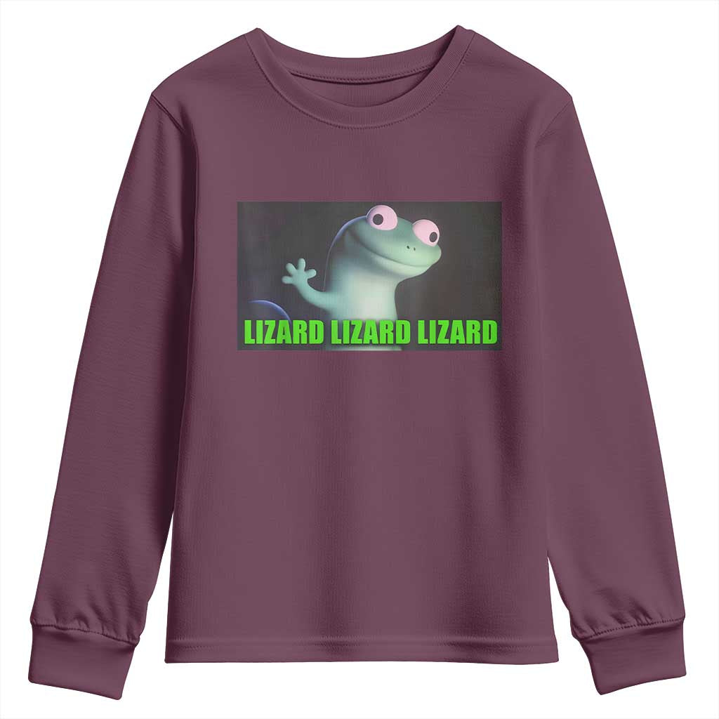 Funny Lizard Lizard Lizard Youth Sweatshirt Weirdcore Gecko Meme TS02 Maroon Print Your Wear
