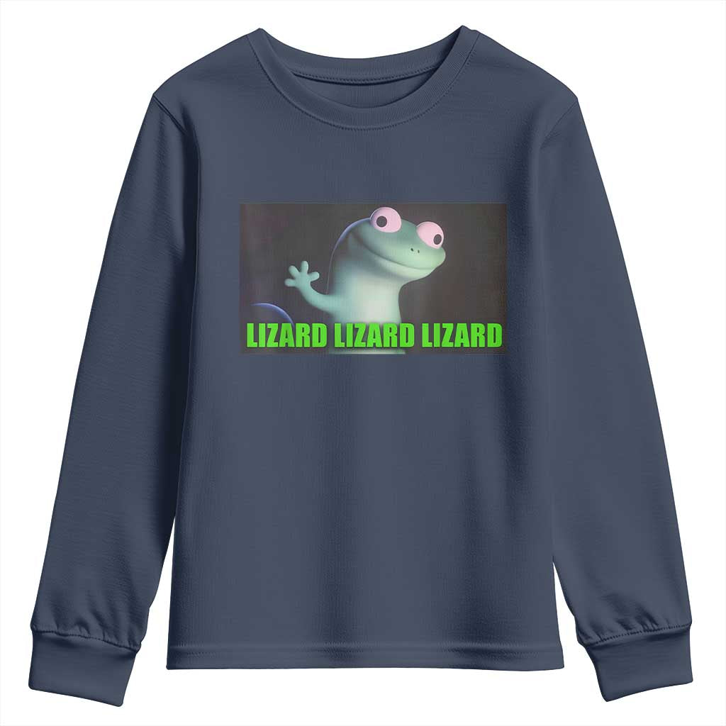 Funny Lizard Lizard Lizard Youth Sweatshirt Weirdcore Gecko Meme TS02 Navy Print Your Wear