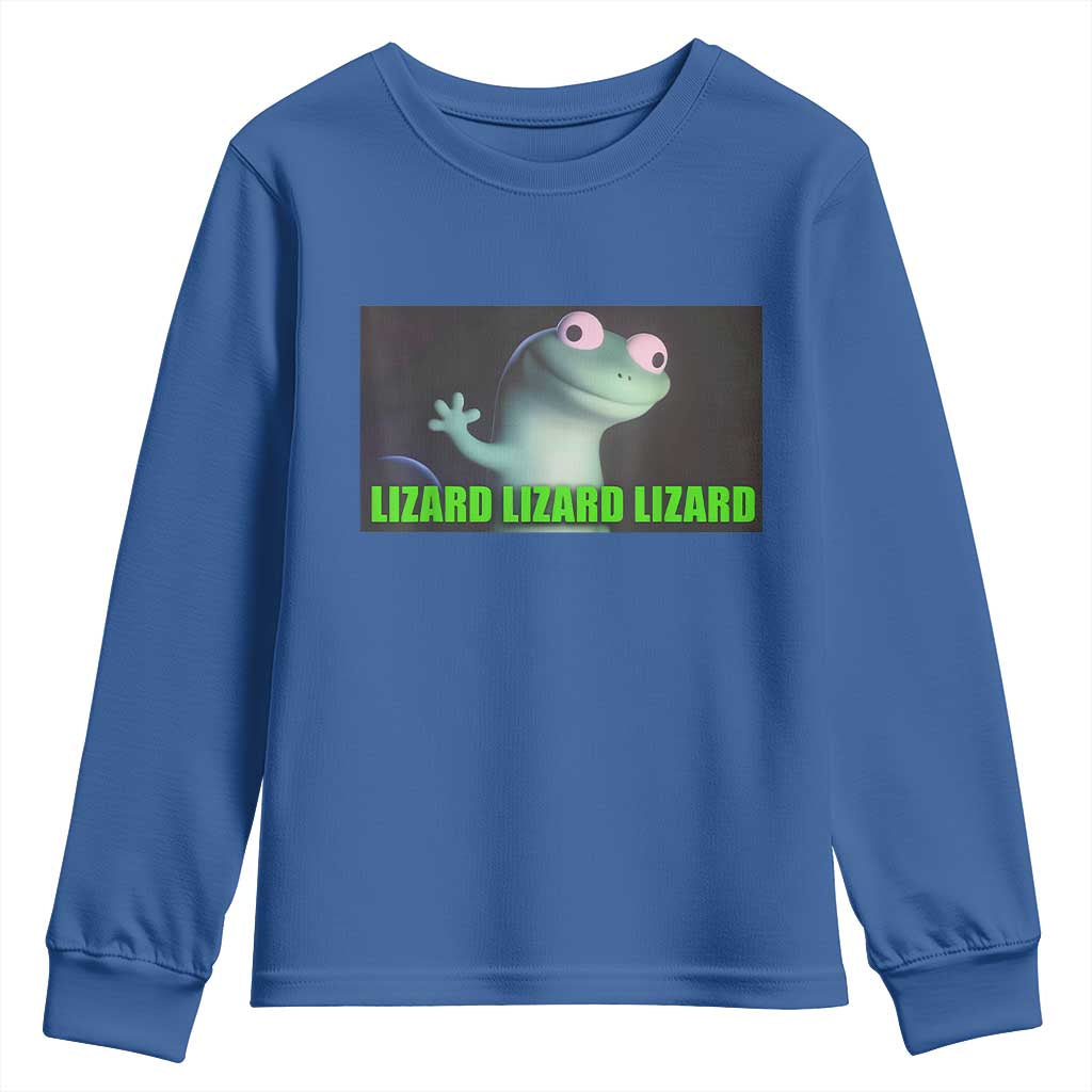 Funny Lizard Lizard Lizard Youth Sweatshirt Weirdcore Gecko Meme TS02 Royal Blue Print Your Wear