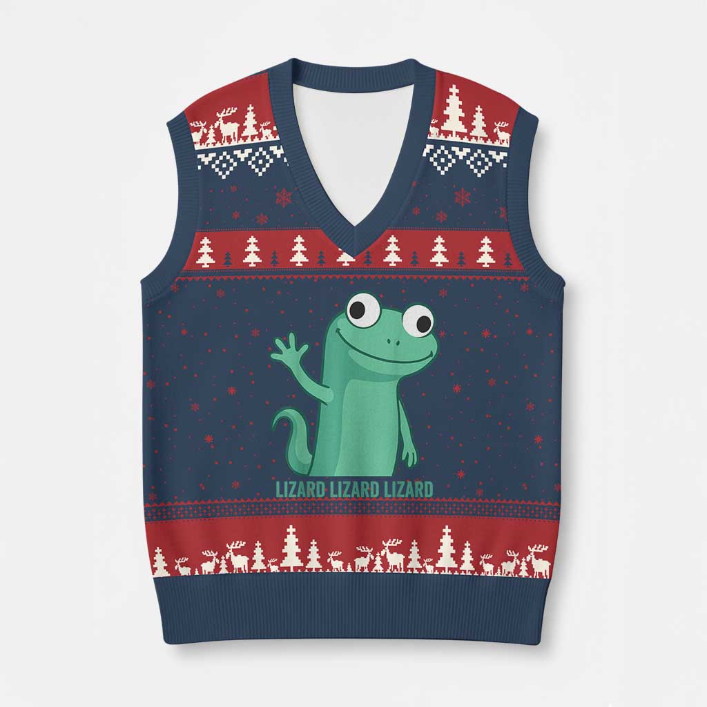 Funny Lizard Lizard Lizard V-Neck Knit Sweater Vest Cute Gecko Reptile Meme TS02 Navy Red Print Your Wear