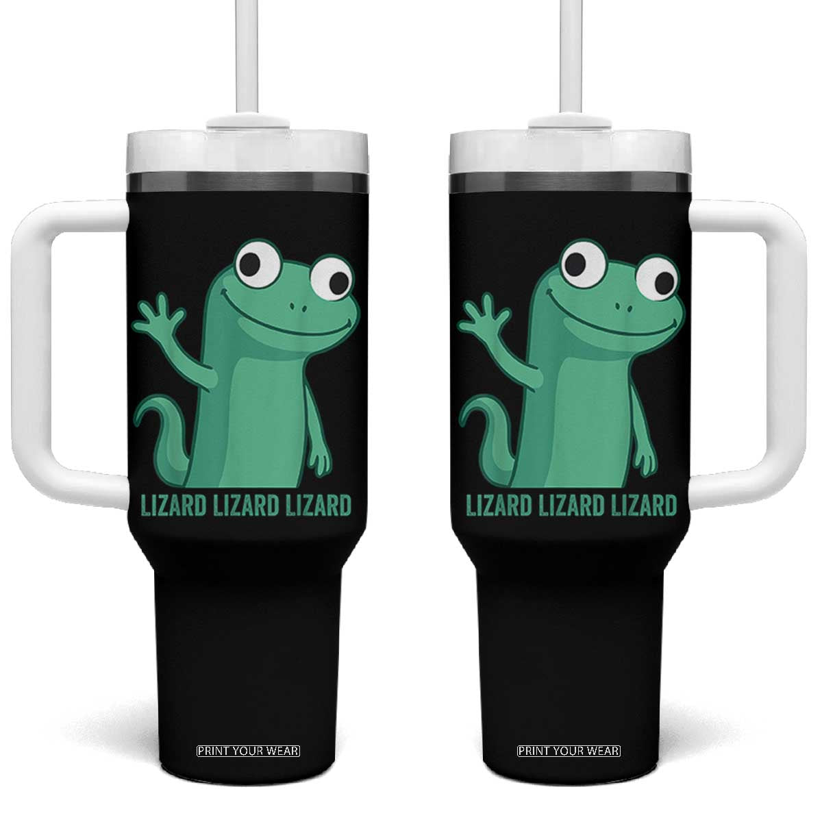 Funny Lizard Lizard Lizard Tumbler With Handle Cute Gecko Reptile Meme TS02 One Size: 40 oz Black Print Your Wear