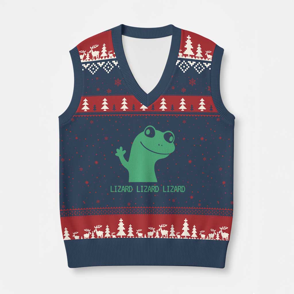 Funny Lizard Lizard Lizard V-Neck Knit Sweater Vest Weirdcore Gecko Reptile Meme TS02 Navy Red Print Your Wear