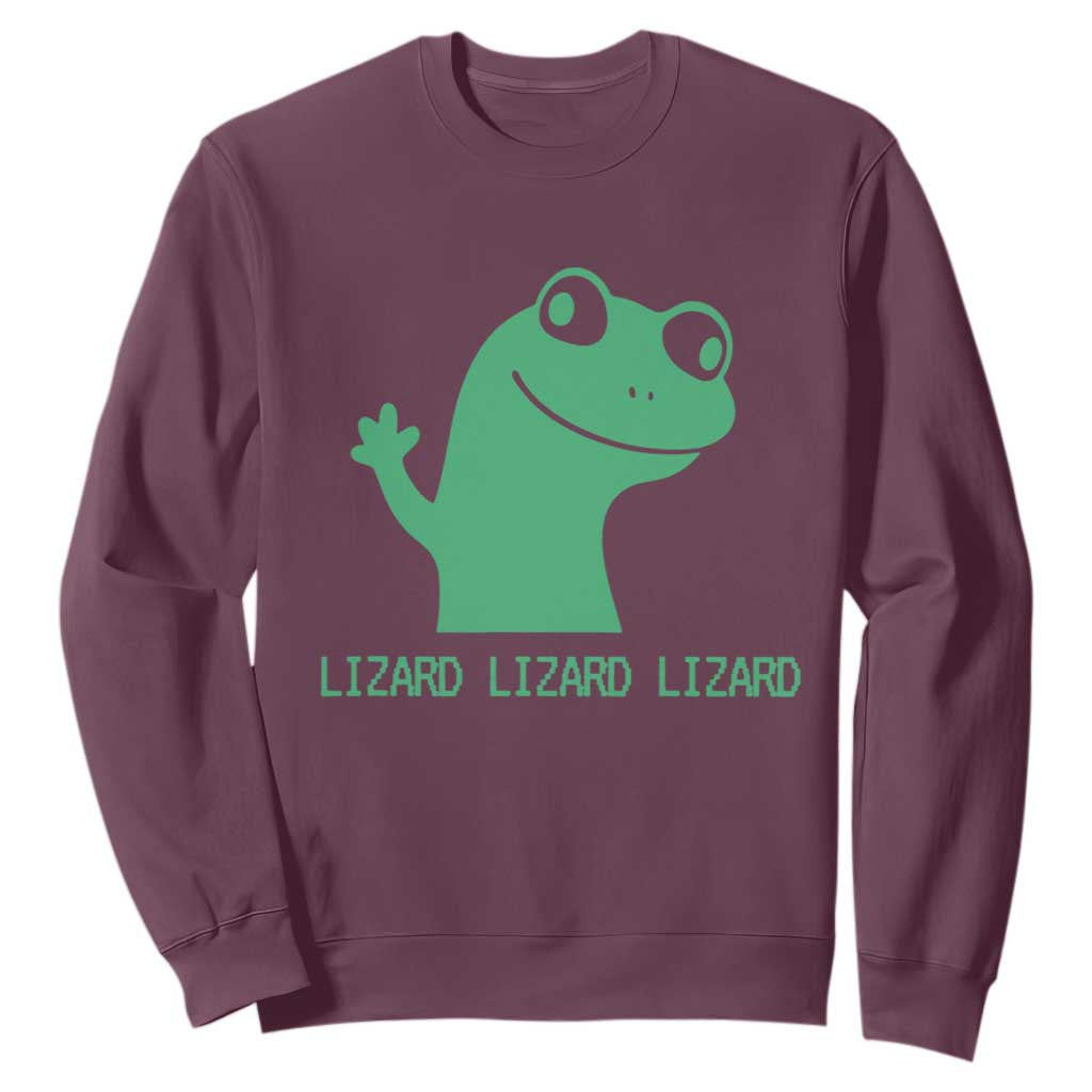 Funny Lizard Lizard Lizard Sweatshirt Weirdcore Gecko Reptile Meme TS02 Maroon Print Your Wear
