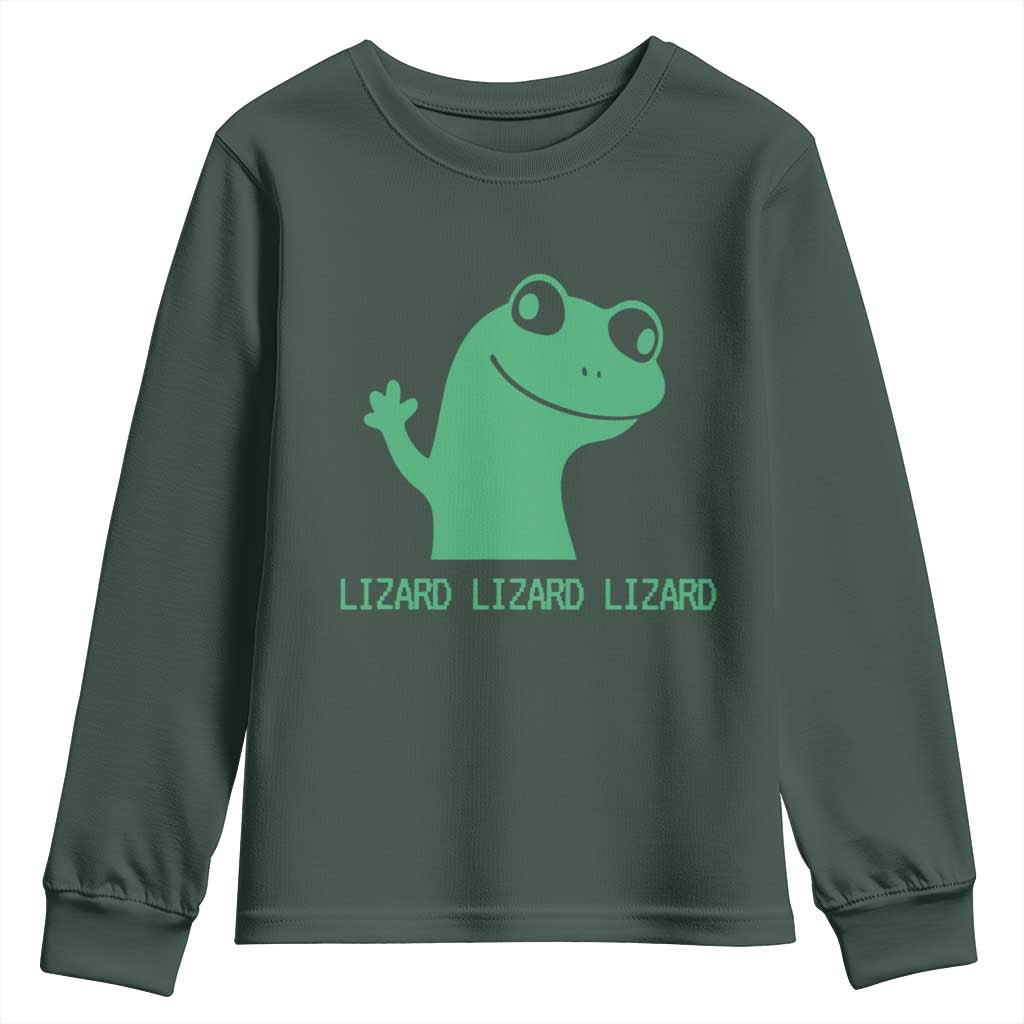 Funny Lizard Lizard Lizard Youth Sweatshirt Weirdcore Gecko Reptile Meme TS02 Dark Forest Green Print Your Wear