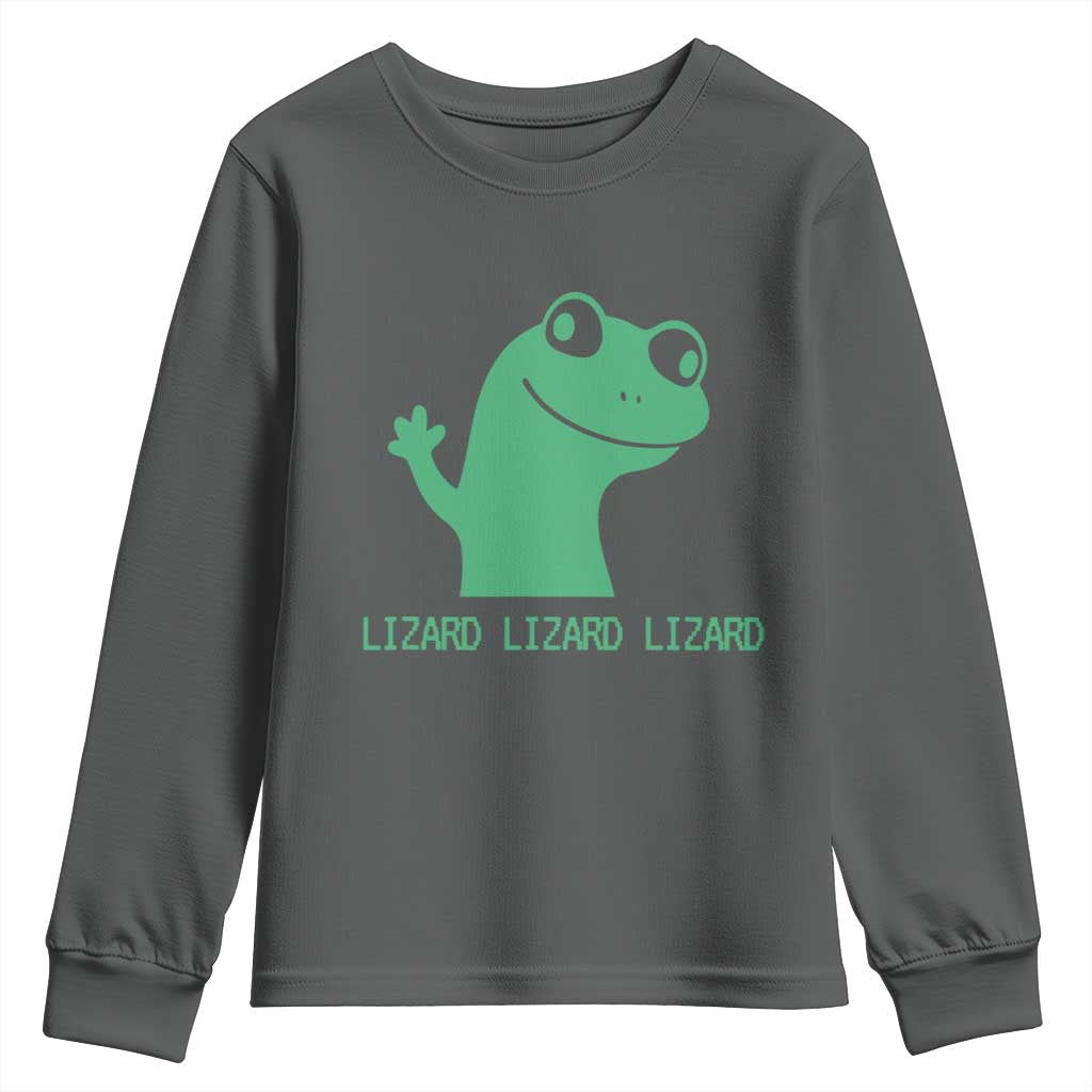Funny Lizard Lizard Lizard Youth Sweatshirt Weirdcore Gecko Reptile Meme TS02 Dark Heather Print Your Wear