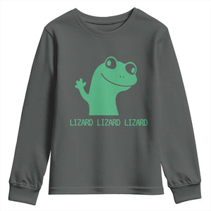 Funny Lizard Lizard Lizard Youth Sweatshirt Weirdcore Gecko Reptile Meme TS02 Dark Heather Print Your Wear