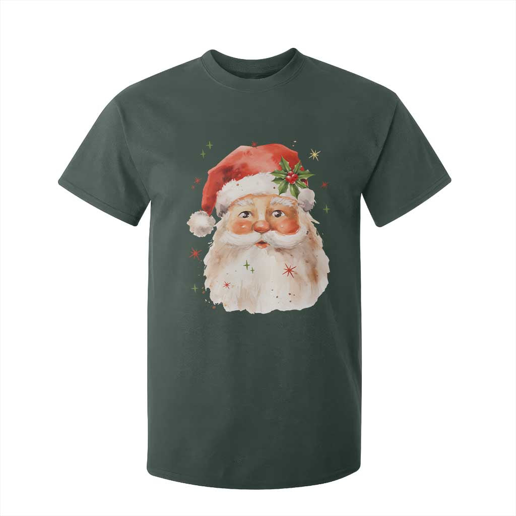 Retro Vintage Christmas Santa Claus Face Xmas Old Fashioned T Shirt For Kid TS02 Dark Forest Green Print Your Wear
