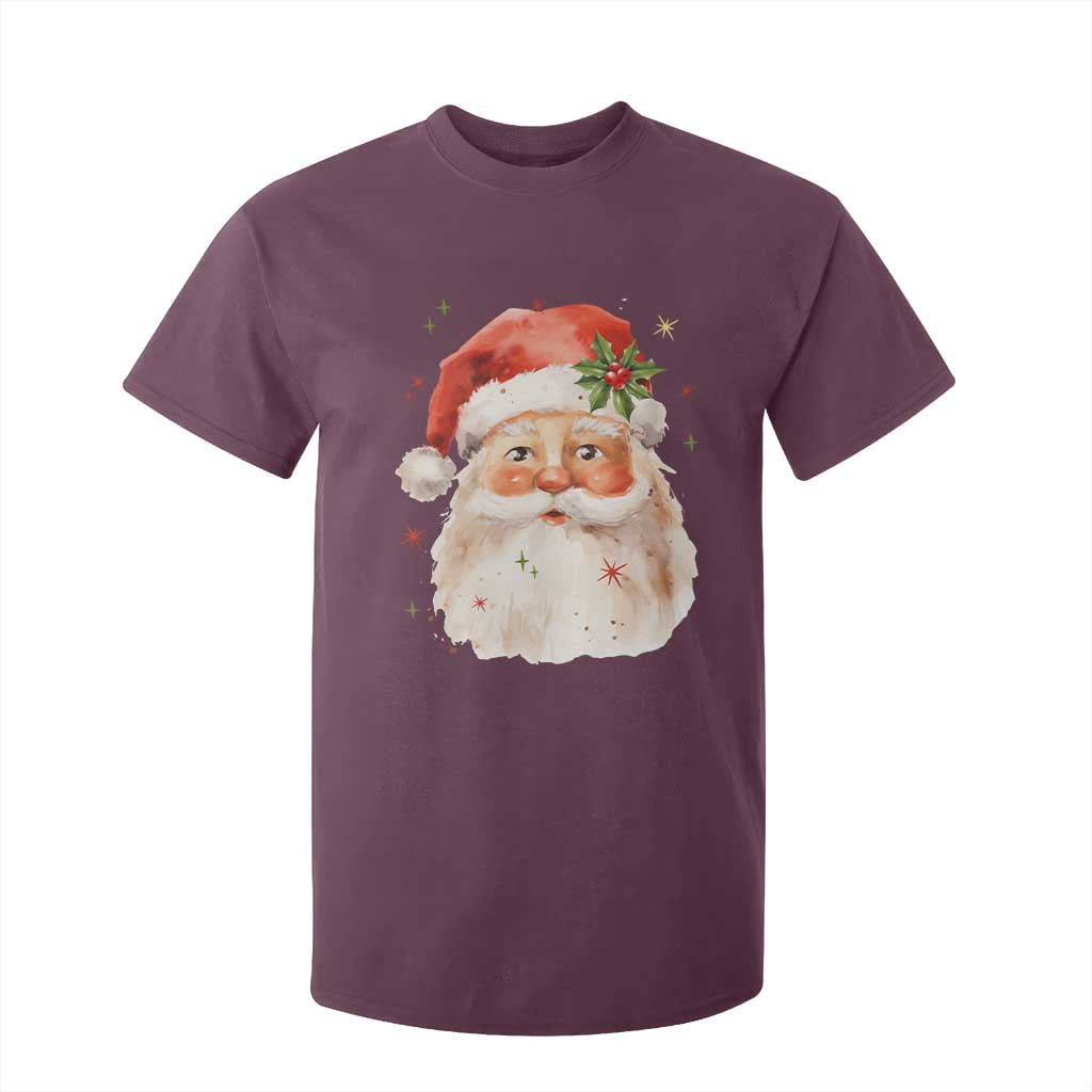 Retro Vintage Christmas Santa Claus Face Xmas Old Fashioned T Shirt For Kid TS02 Maroon Print Your Wear
