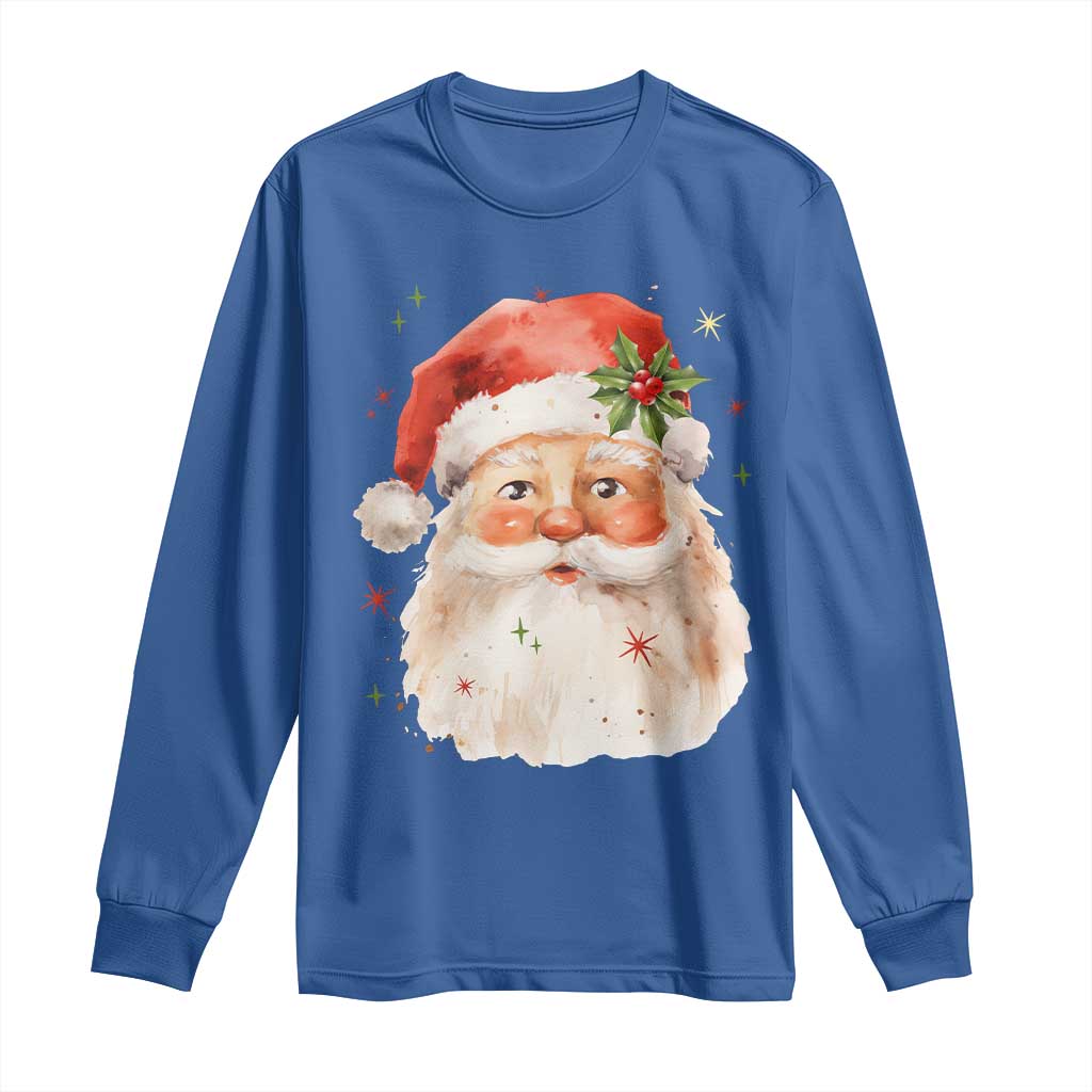 Retro Vintage Christmas Santa Claus Face Xmas Old Fashioned Long Sleeve Shirt TS02 Royal Blue Print Your Wear